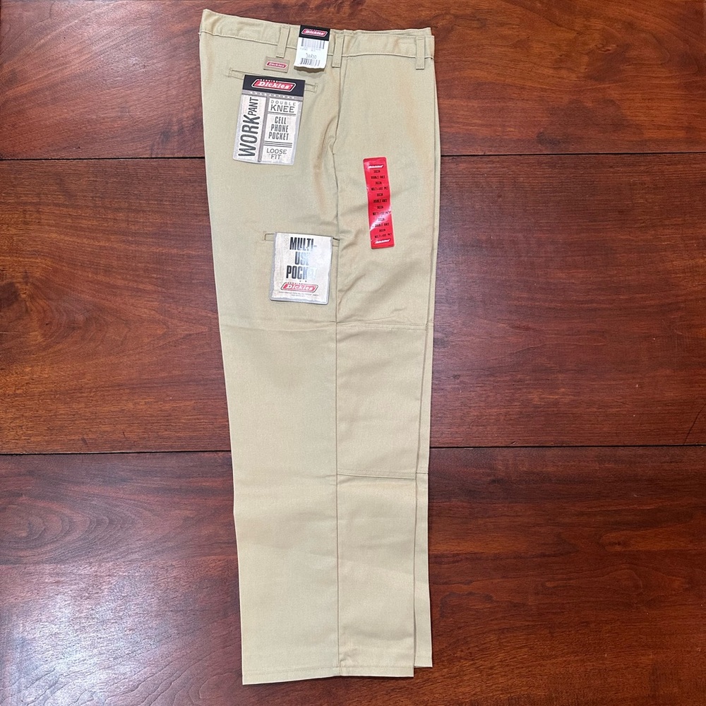 Dickies Double Knee Work Pants 38x30 Loose Fit Khaki Beige Pockets Durable New